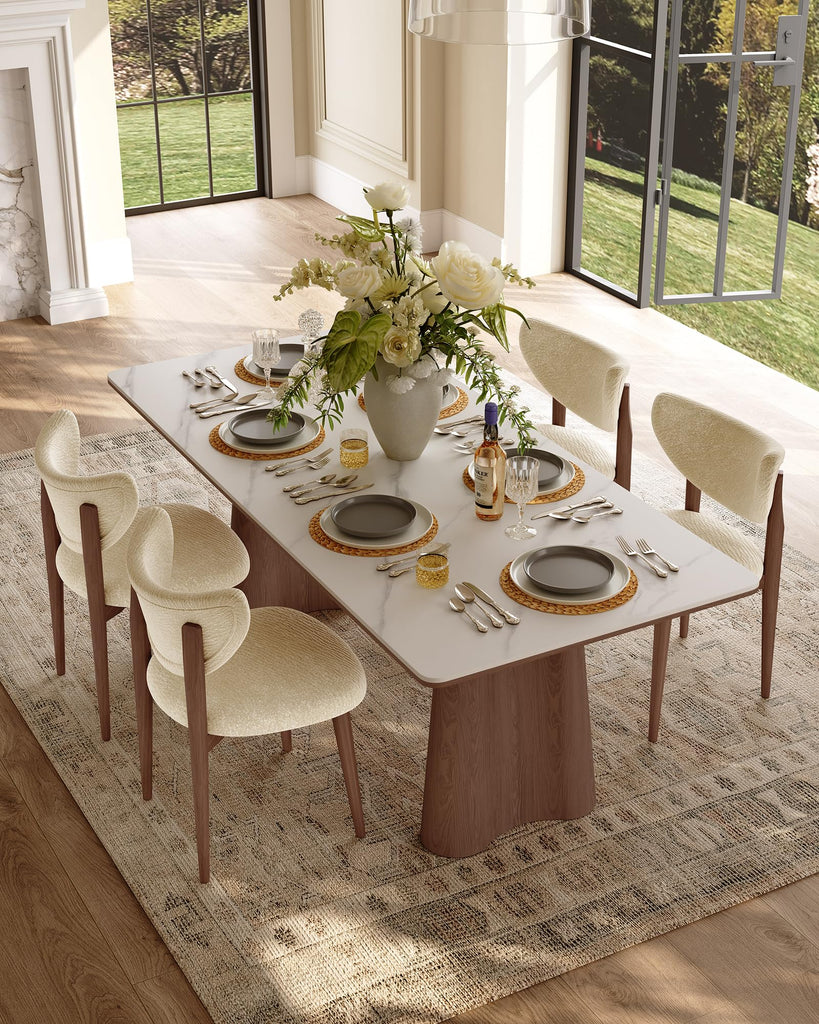 71" Modern Dining Table for 6, Matte Heavy-Duty Dinner Table, Sintered Stone Dining Tabletop with Solid Wood