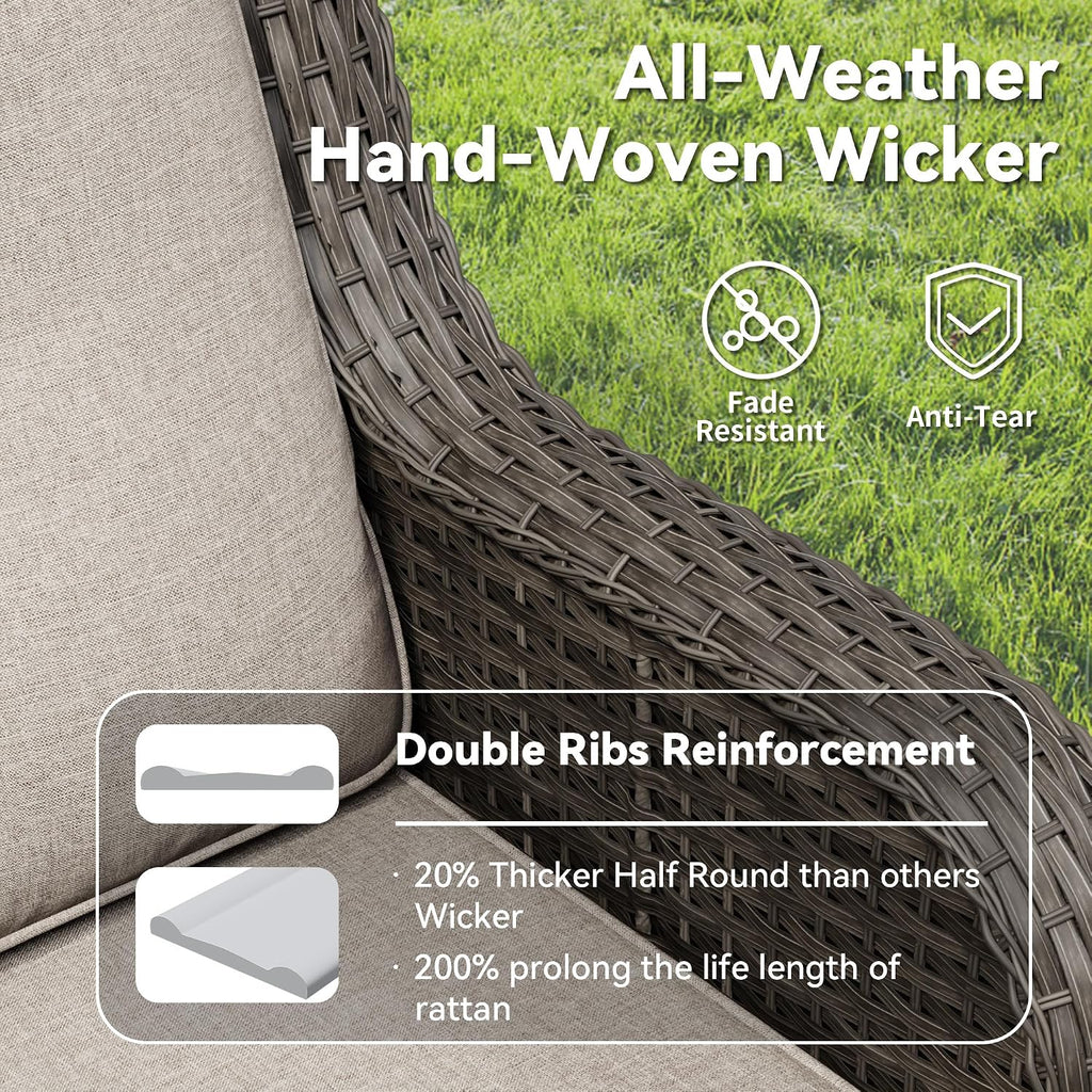 3 Seat Outdoor Couch, Wicker Patio Sofa with Thickened Olefin Cushions, High Back and Deep Seating, Hand-Woven PE