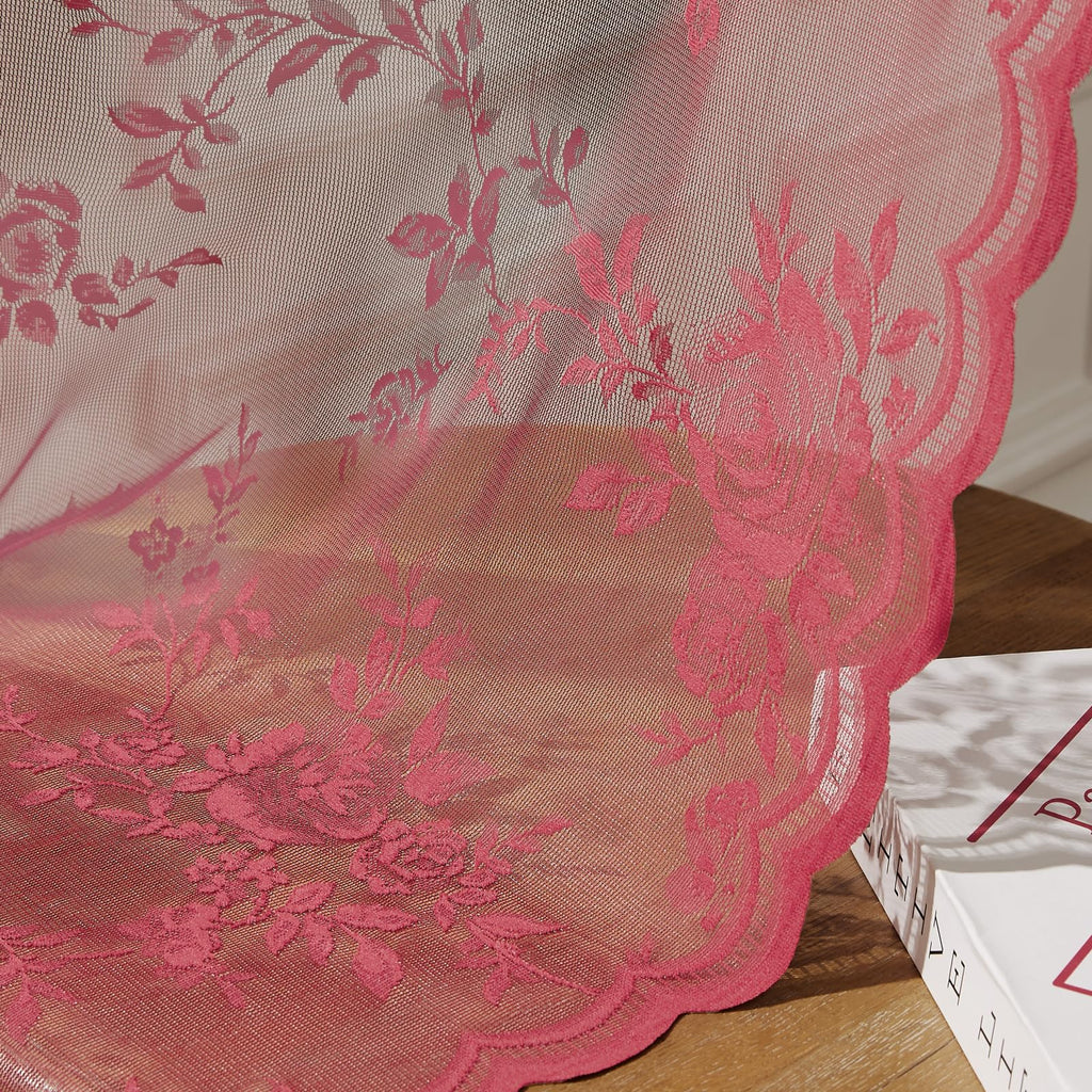 Coral Lace Curtains 108 Inches Long 2 Panels Rod Pocket Large Floral Embroidery Light Filtering Privacy Vintage