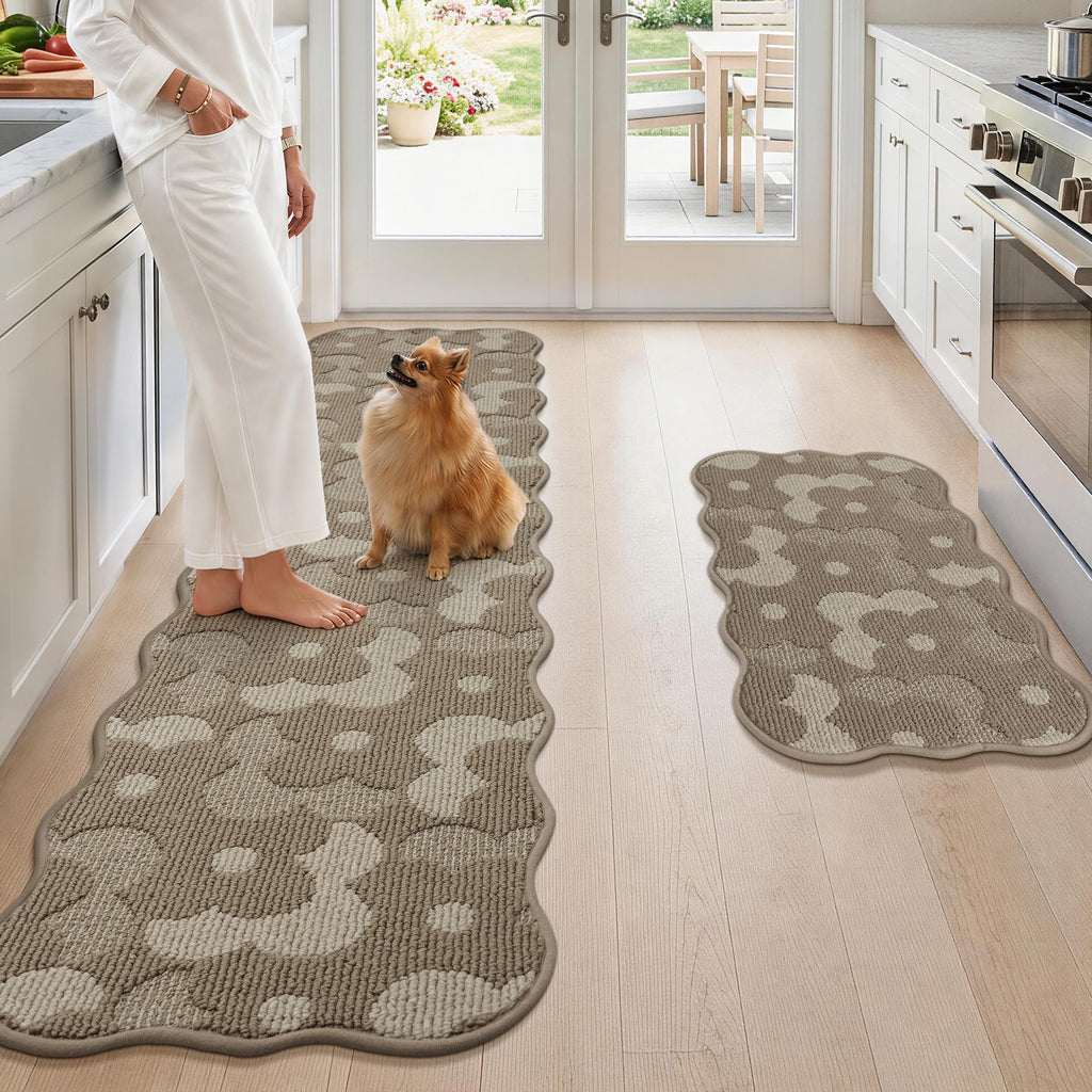 Kitchen Rugs 2PCS Non Slip Kitchen Mats for Floor, Flower/Beige
