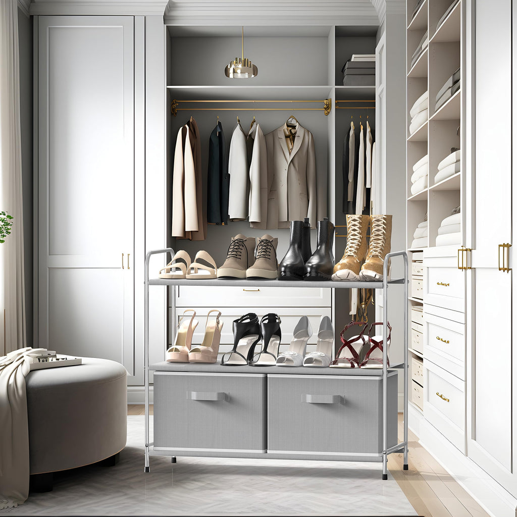 3-Tier Closet Storage with 2 Drawers, Grey