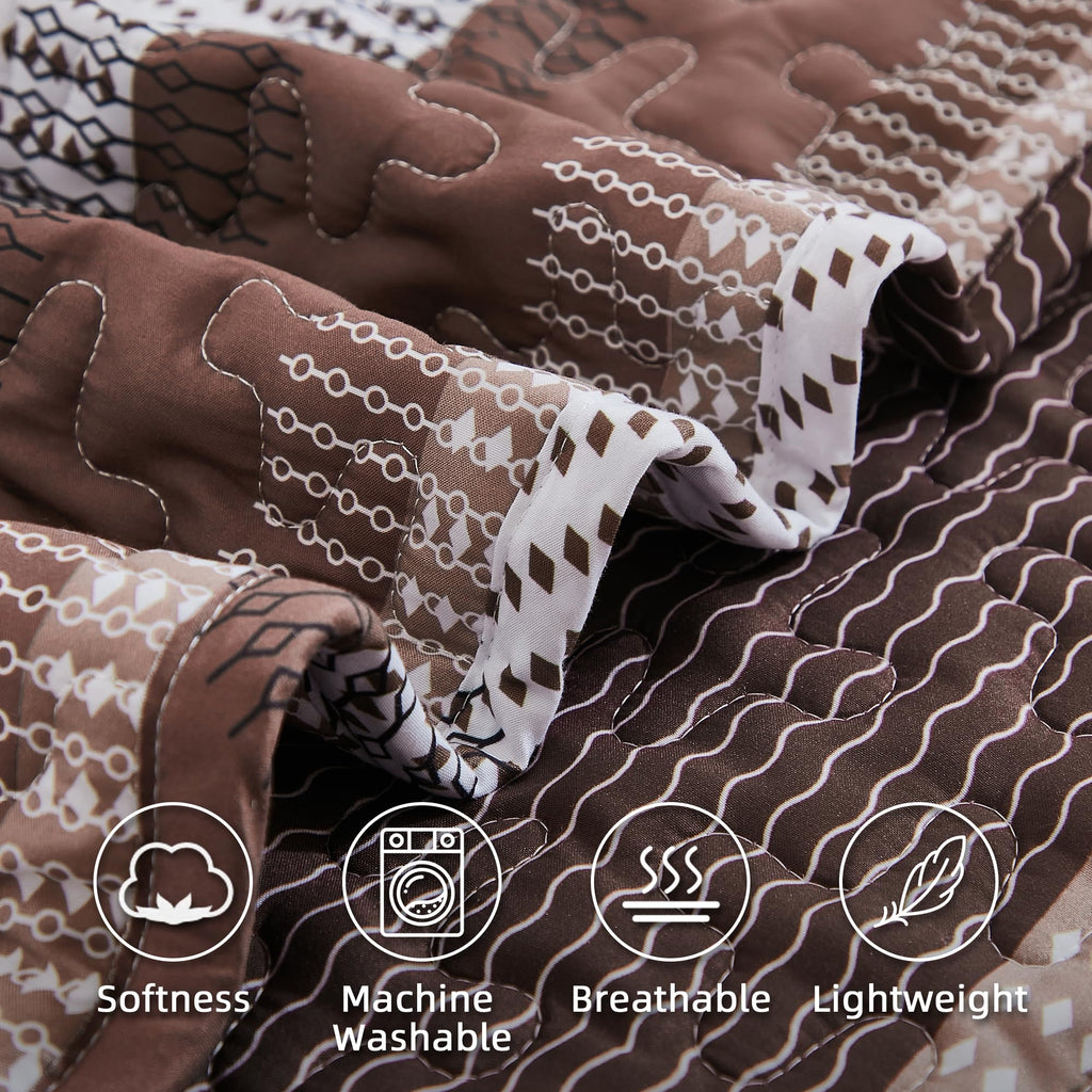Quilt Set Brown, 3 Pcs Bedspreads & Coverlets