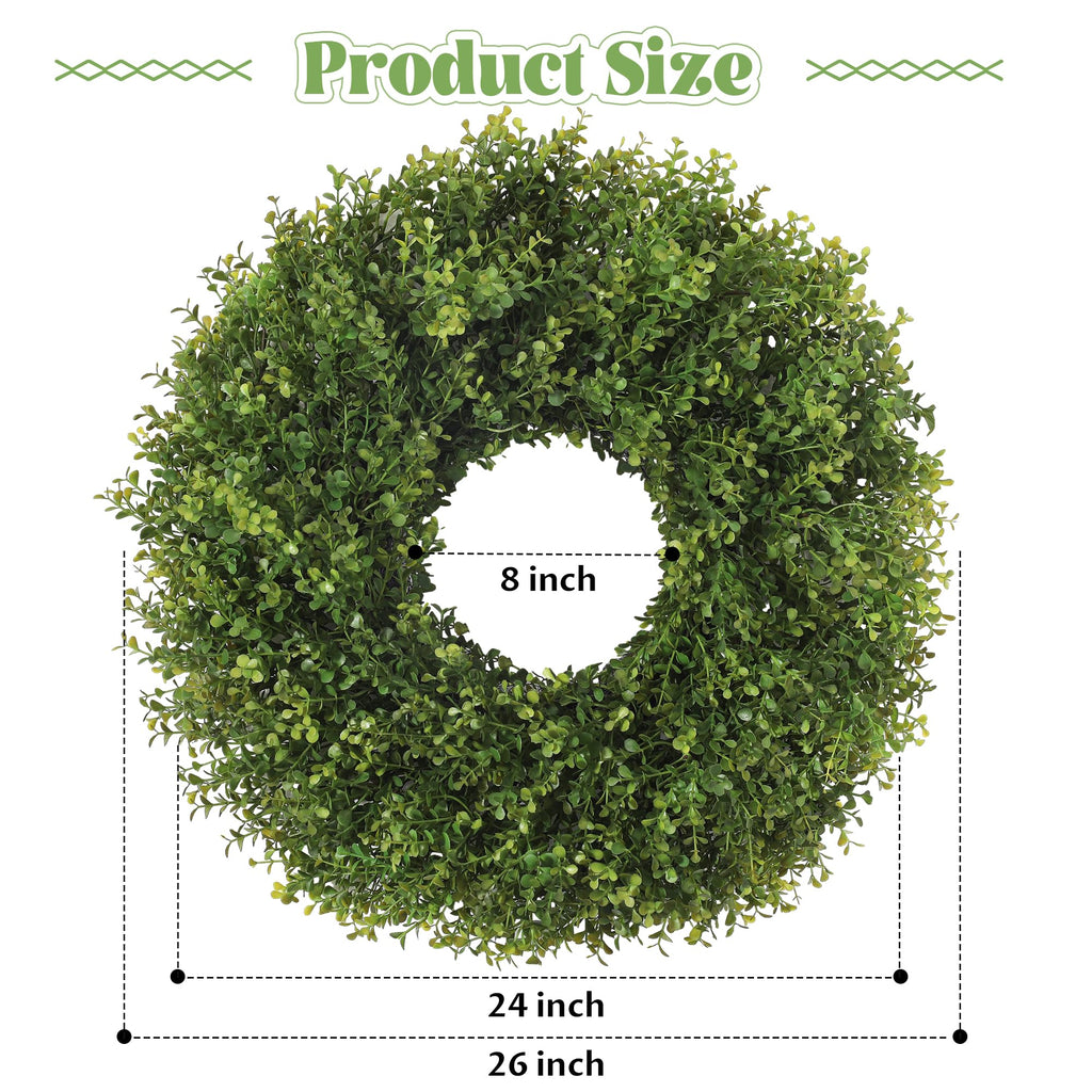 26'' Artificial Boxwood Wreath for Front Door, Small Leaves Wreath, Green