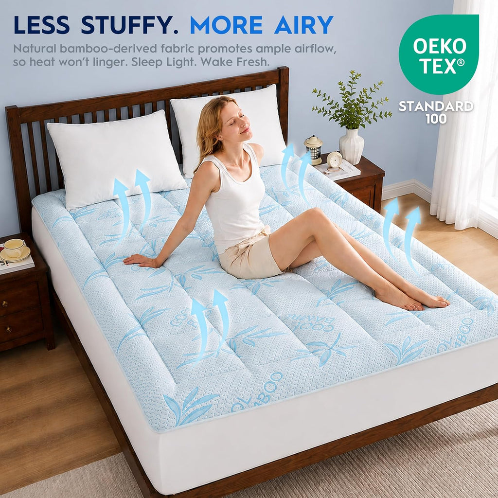 Waterproof Mattress Pad Queen Size, Cooling Mattress Protector for Hot Sleepers Made with Bamboo Viscose, Cloud-Soft