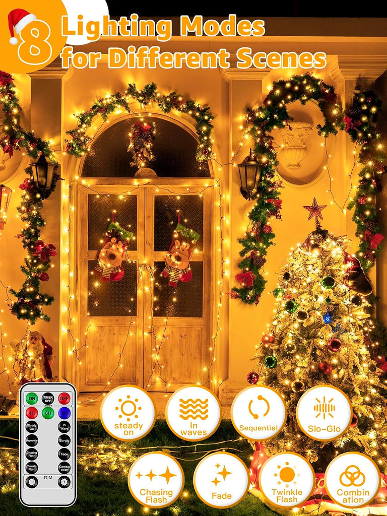1000 LED 328 FT Christmas Lights, Waterproof Outdoor String With Remote and Timer, 8 Modes Dimmable, Fairy Lights