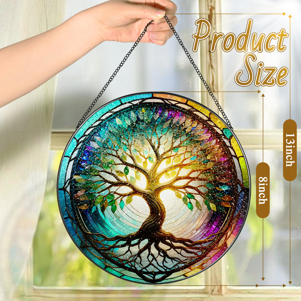 Stained Glass Window Hanging, 8'' Tree of Life Suncatcher, Stained Glass Ornament, Window Decor, Outdoor or Indoor