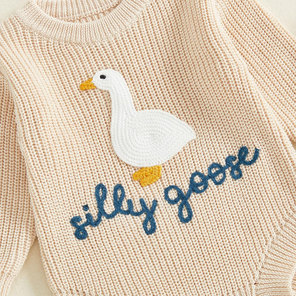 Silly Goose Embroidery Baby Girl Boy Sweater Romper