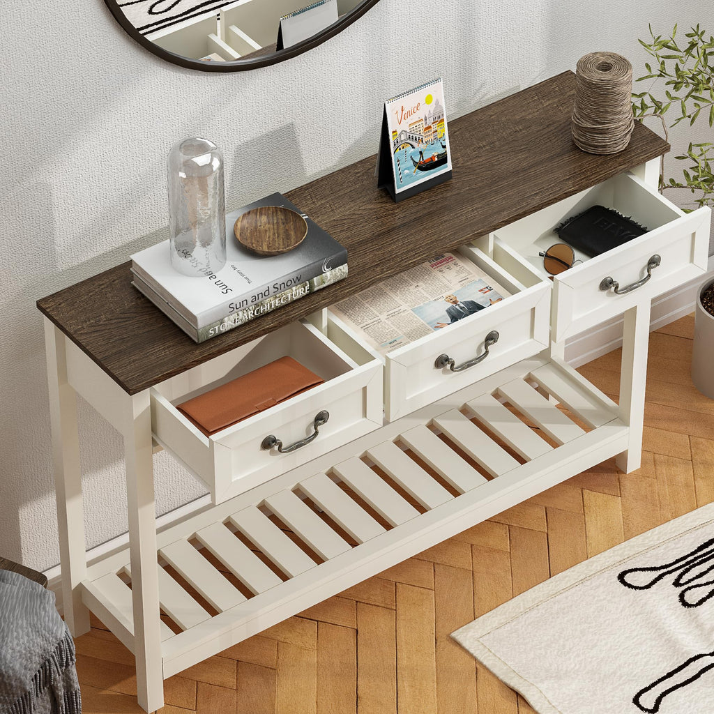 47" Farmhouse Entryway Table with 3 Drawers and Storage Shelf
