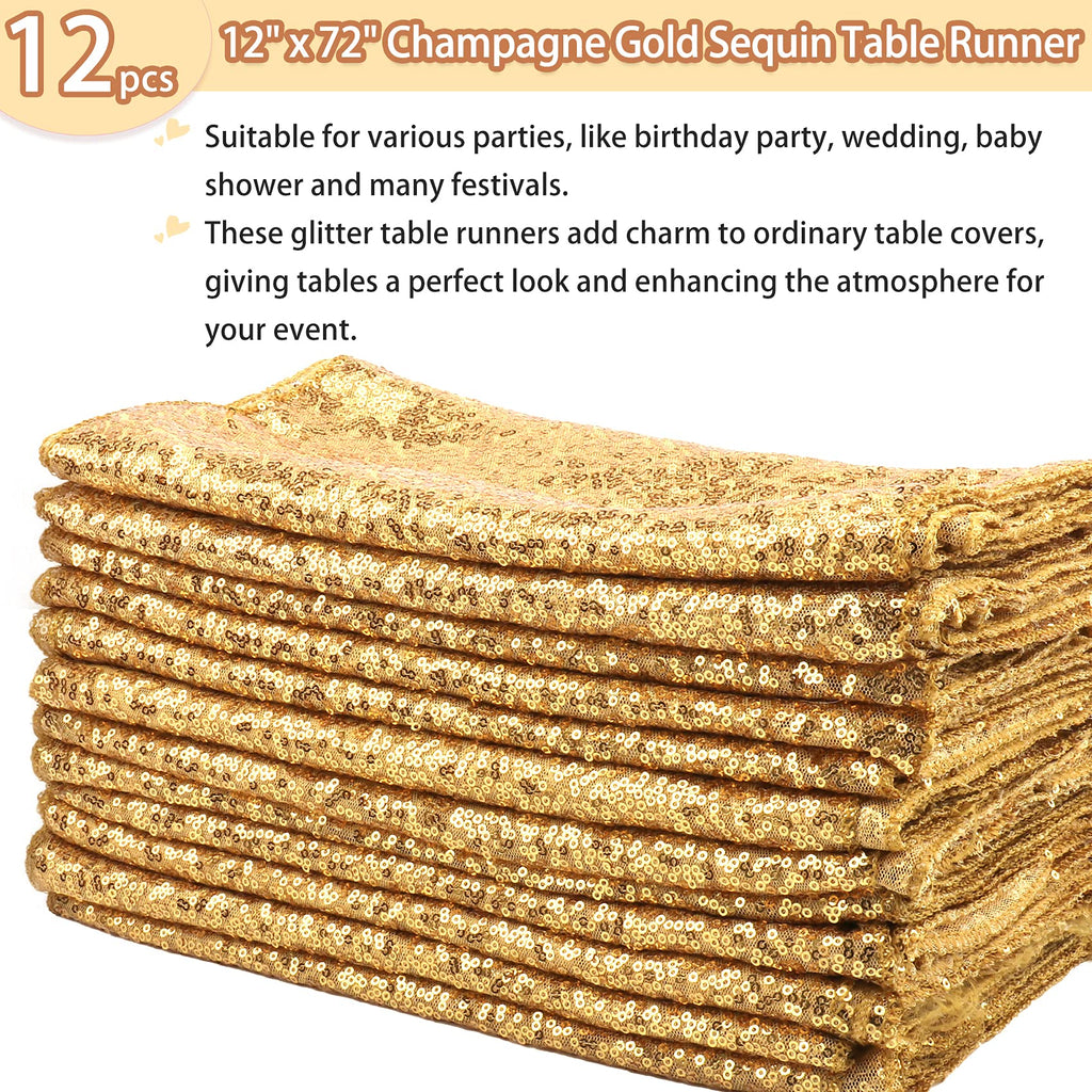 12 Packs 12 X 72 Inch Sequin Table Runner Glitter Dining Table Runner for Birthday Wedding Engagement Bridal Baby