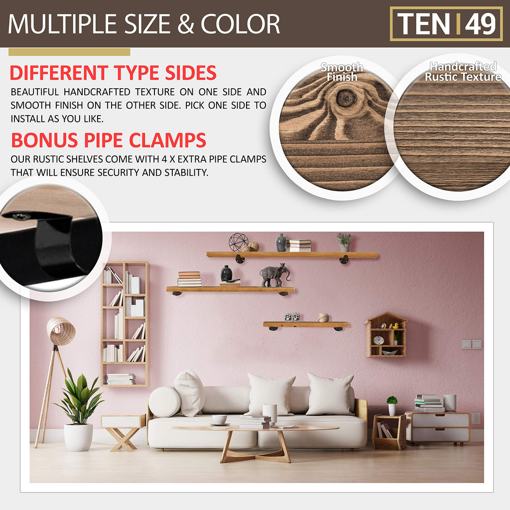Industrial Pipe Wood Wall Shelf - 36" Espresso Real Wooden Shelving - Modern Interior Decor Floating Shelves w/Iron