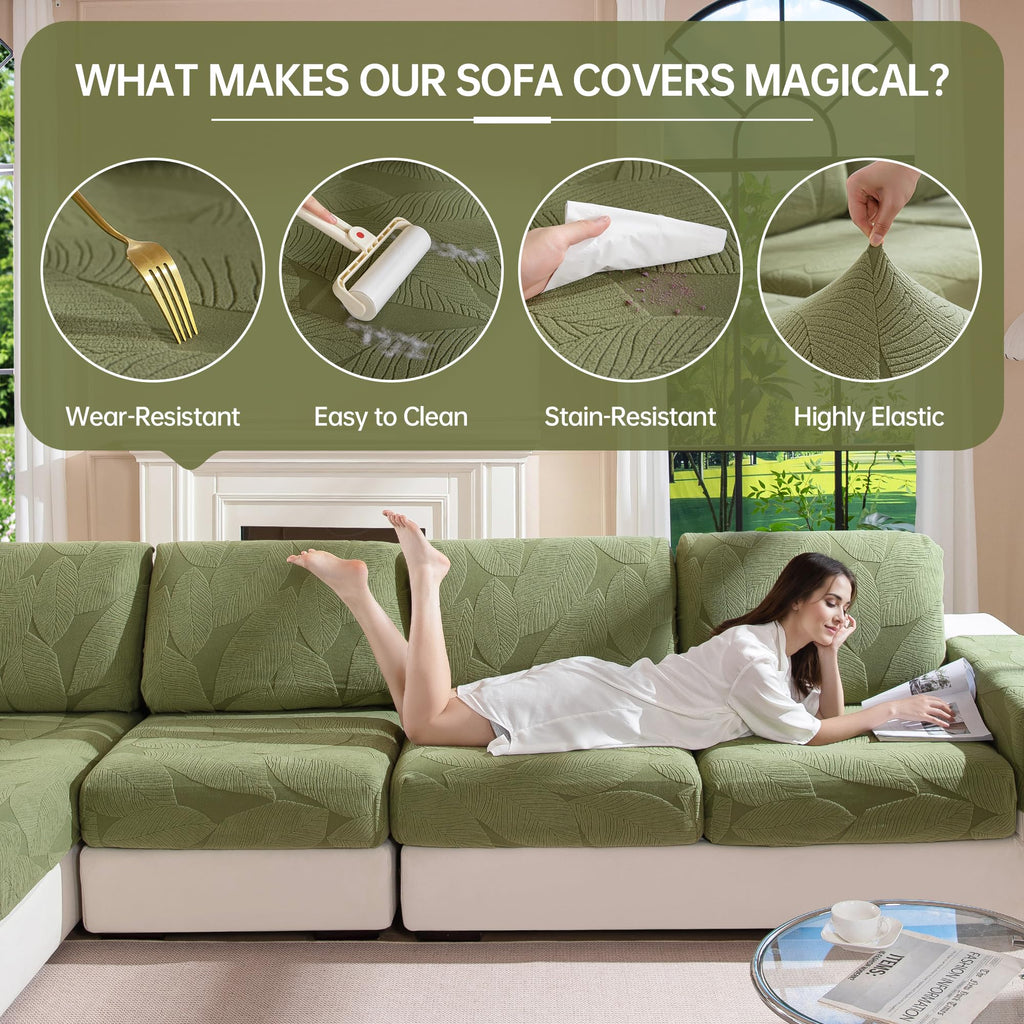 Couch Cushion Covers for L-Shaped Sofa (4PCS, 3 Small + 1 Chaise)