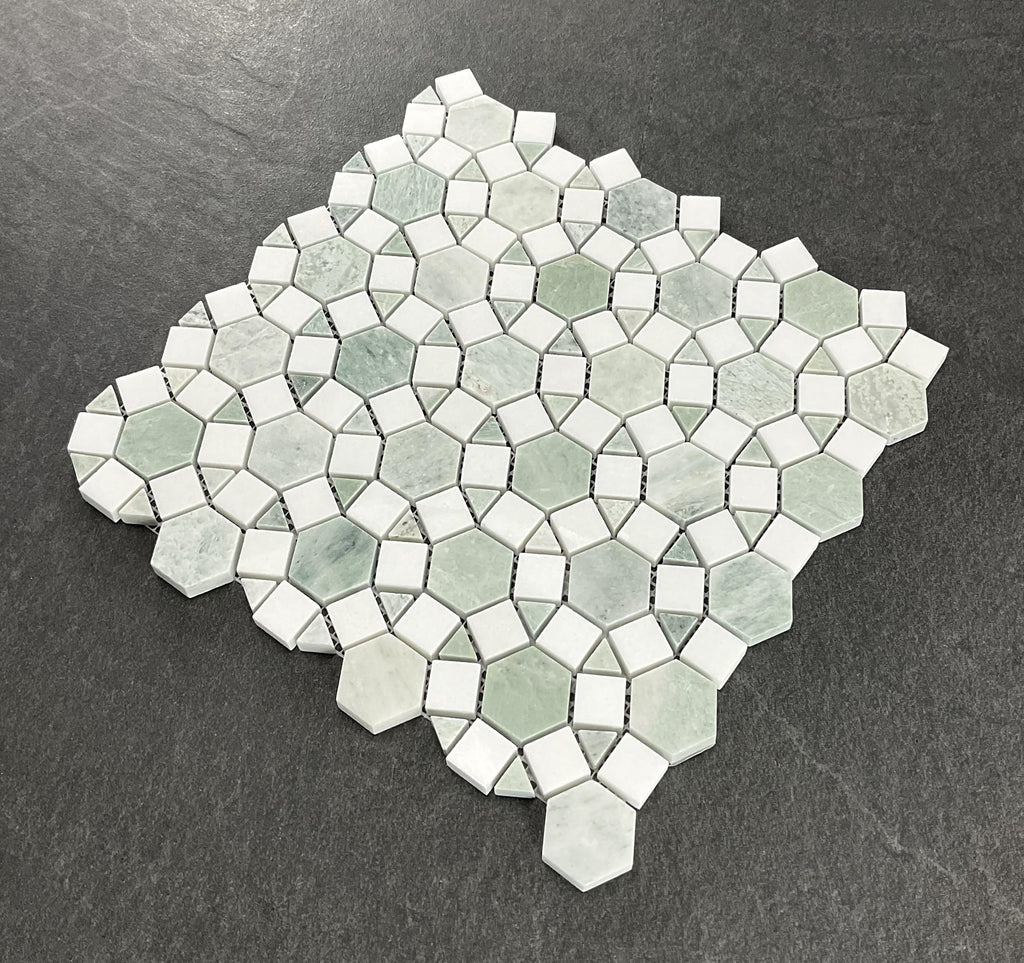 Ming Green Marble and Thassos White Novelty Mosaic Wall & Floor Tile (10 Sheets)