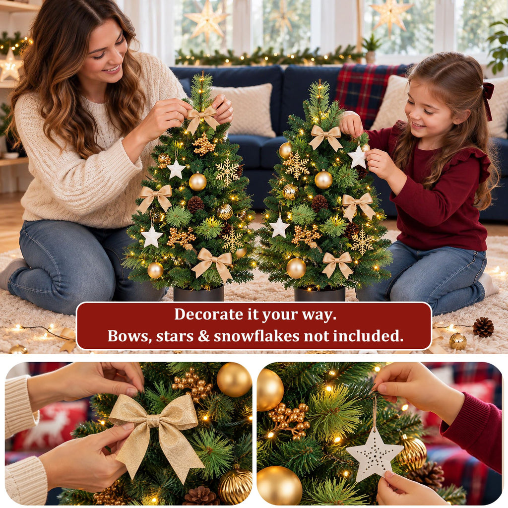 30" Christmas Urn Fillers with Lights for Outdoor Planters, Gold Accents