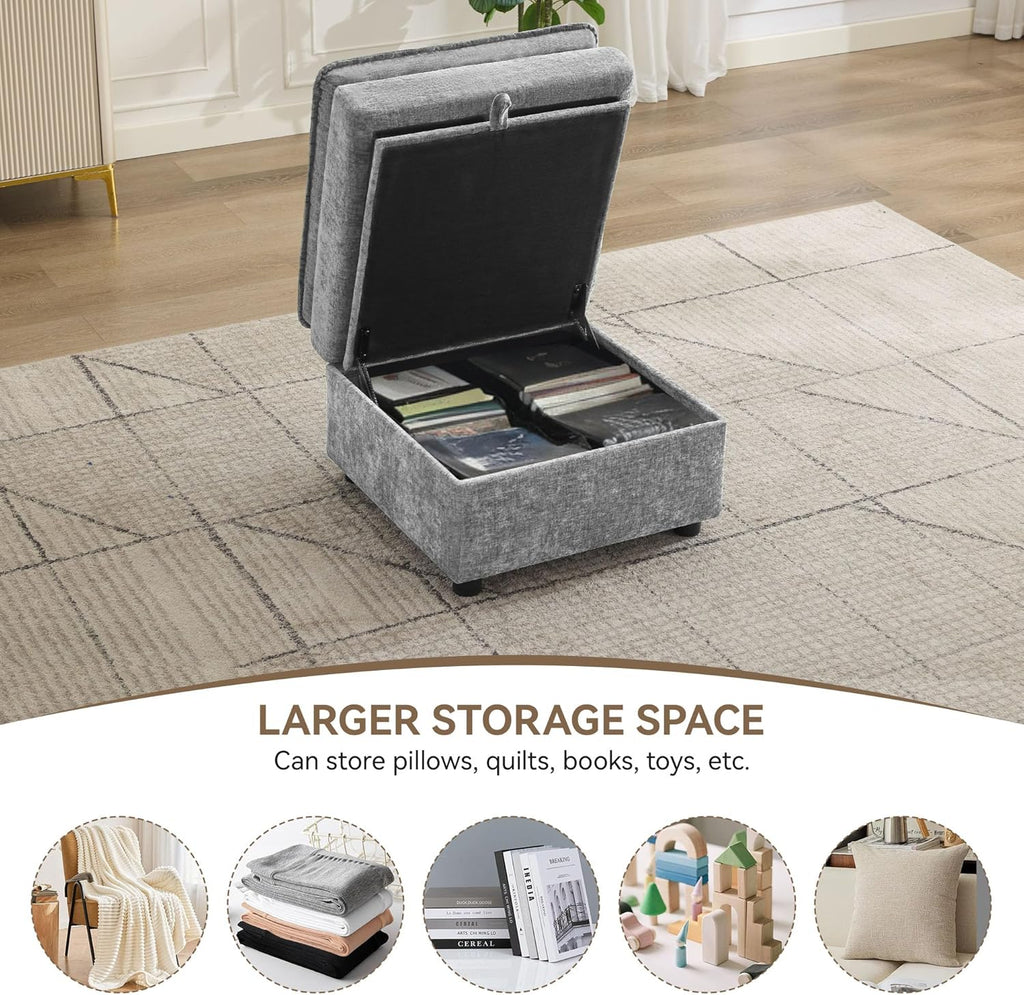 27" Large Square Ottoman with Storage, Modern Upholstered Footrest with Anti-Slip Legs for Couch Coffee Table Living