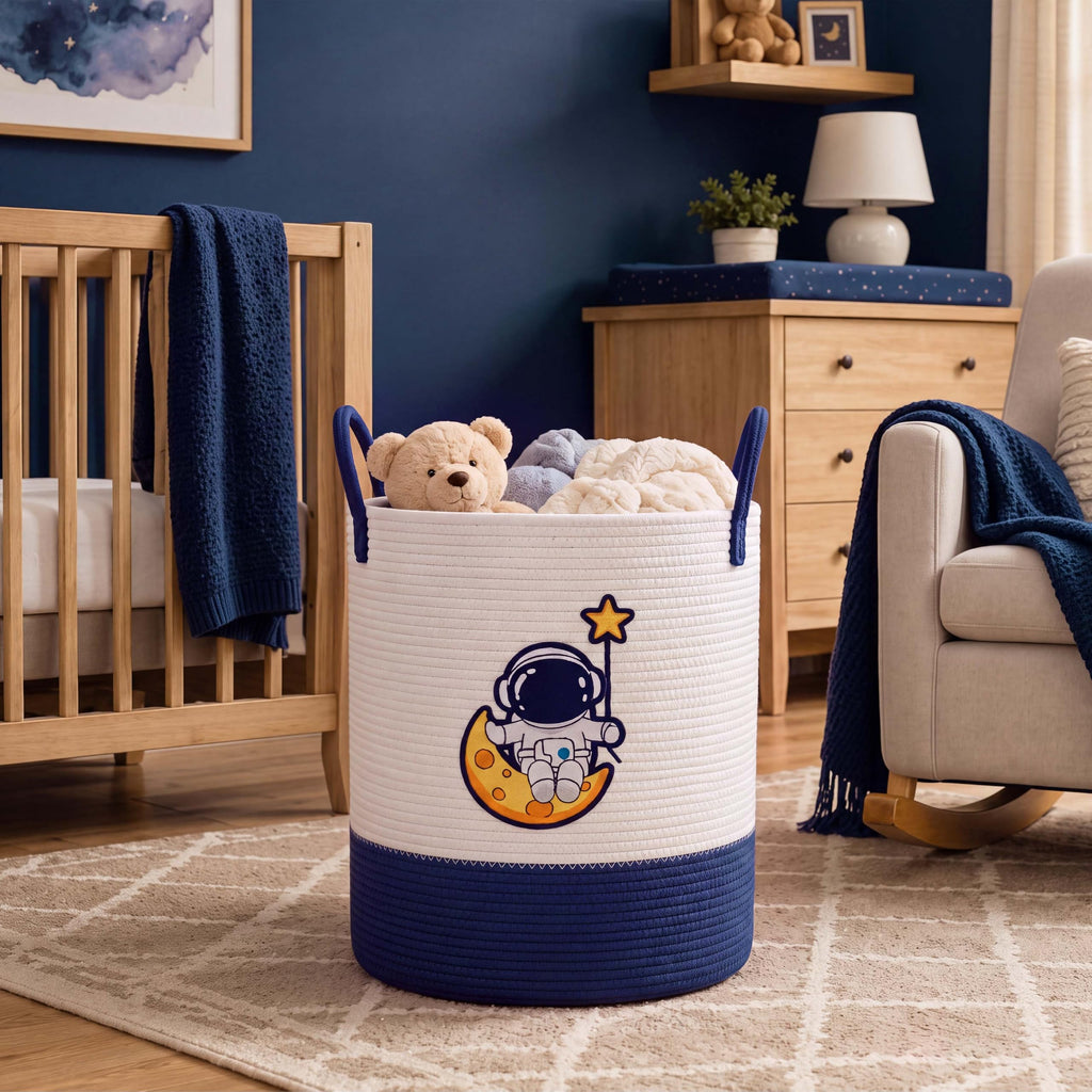 Space Astronaut Laundry Hamper Large Cotton Rope Storage Basket