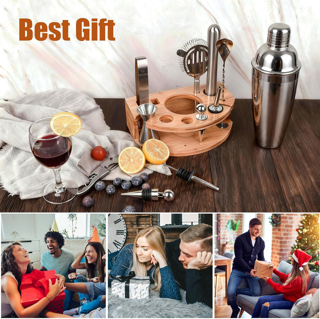 Cocktail Shaker Set,12 Piece 25oz Bartender Kit with Stand,Bar Set for Mixed Drink, Professional Bar Accessory :