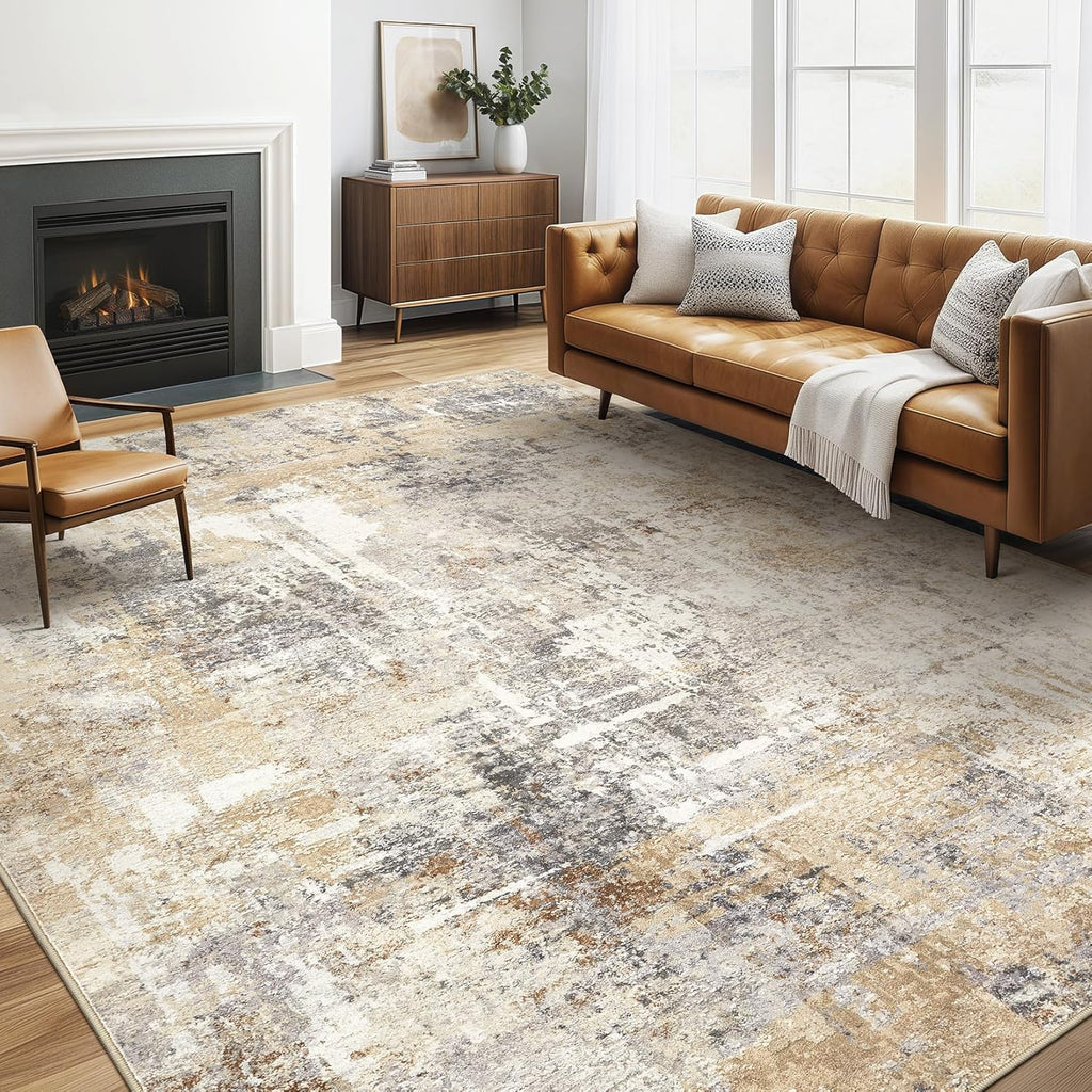 Area Rug Living Room Rugs: 5x7 Washable Large Abstract Modern Soft Stain Resistant Indoor Floor Non Slip Accent Carpet