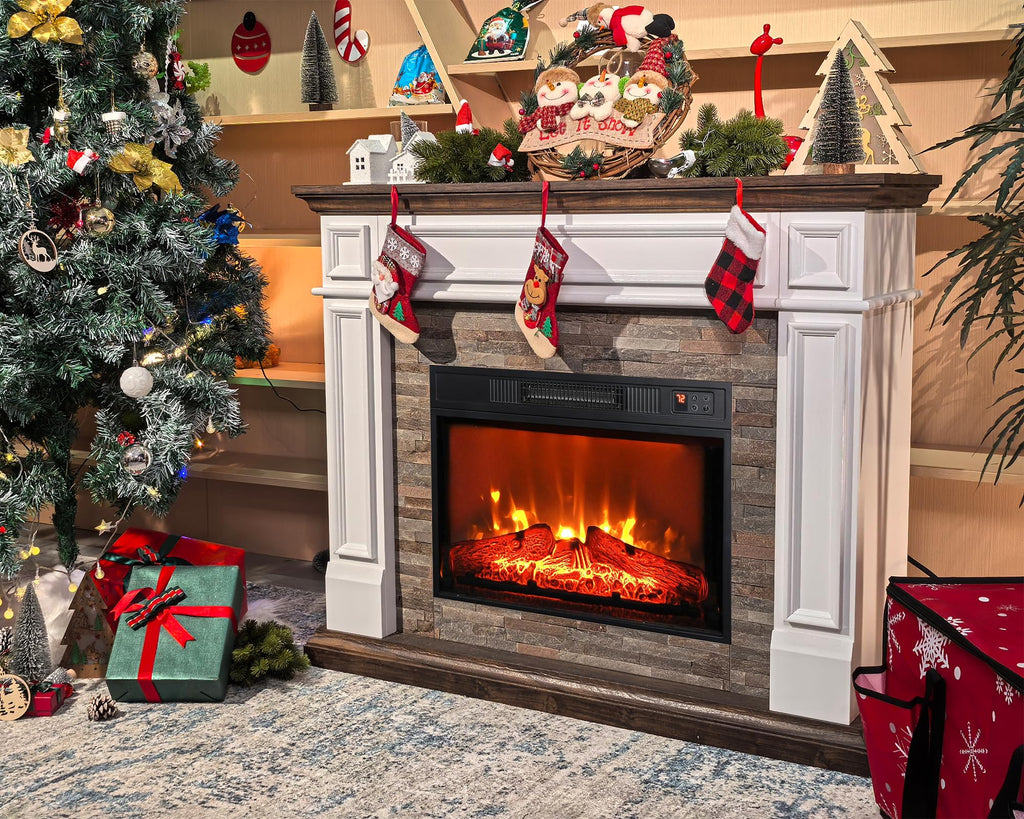 44 Inches Electric Fireplace with Mantel, Freestanding Wood Stove Heater, Realistic 3D Dancing Flame Effect and