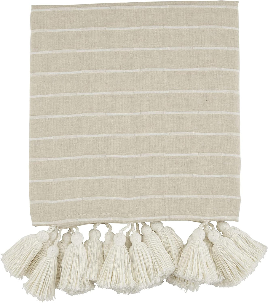 Stripe Tassel Throw Blanket, Taupe, 50" x 60"