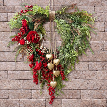 Vintage Spring Wreath 14'' Heart Wreath with 3D Heart Ornaments for Front Door 24'' Long Window Porch Home Wedding