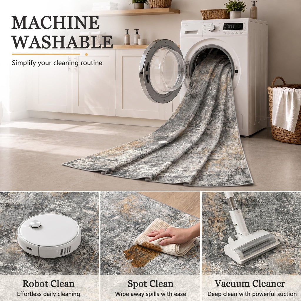 Hallway Washable Runner Rug Soft Non Slip Carpet Runner, Gray/Orange