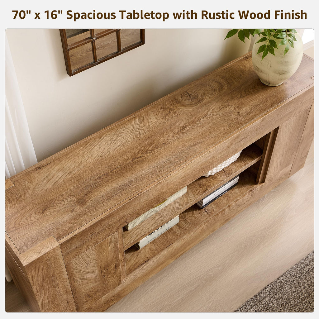 Modern 70" TV Stand for 80" TV, Thick Block Media Console, Light Oak