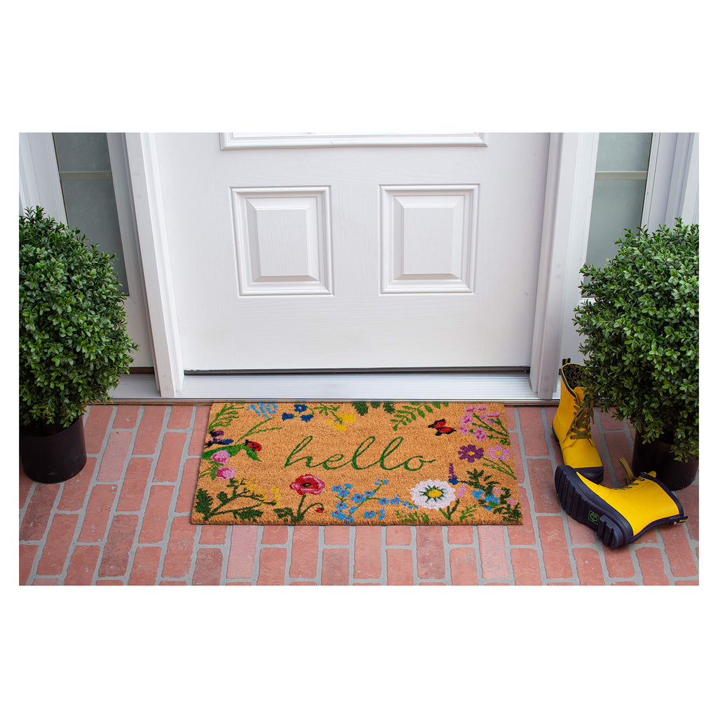 Floral Hello Doormat, 17" x 29", Multicolor