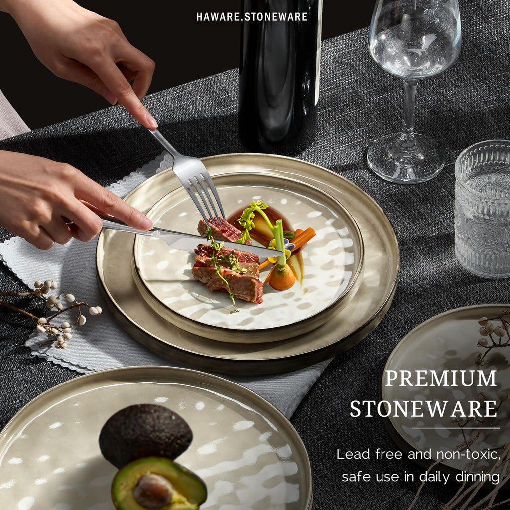 Dinnerware Sets, 18-Piece Plates and Bowls Set, Stoneware Dish Set for 6, Ceramic Dinnerware Restaurant, Chip and