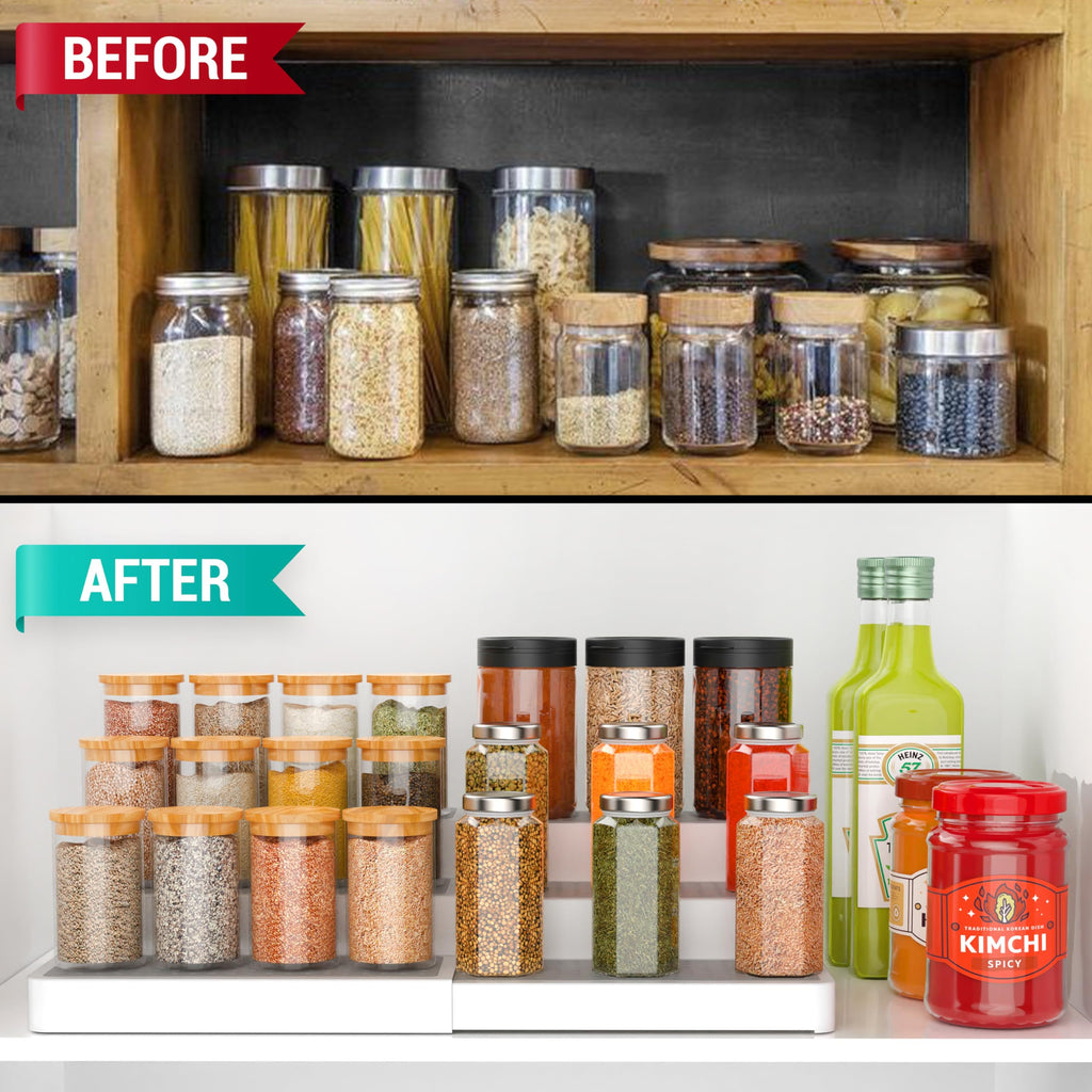 Expandable Spice Rack Organizer for Cabinet (2 Pack), 3-Tier Tiered Spice Shelf Organizer with Non-Skid Surface