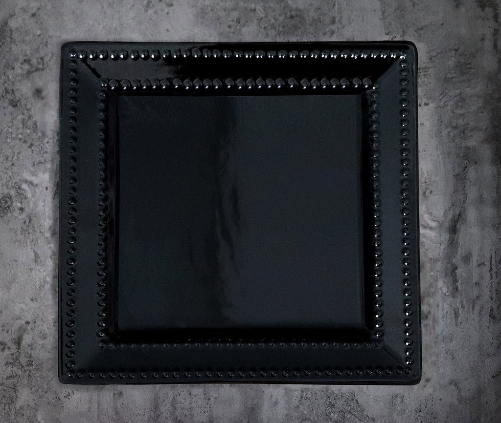 16 Piece Square Beaded Stoneware Dinnerware set by, Black