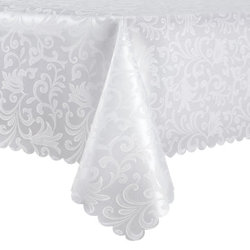 Wave Scroll Damask Jacquard Rectangle White Tablecloth 60" 120", Wipeable Table Cover for Dining Table, Buffet Parties
