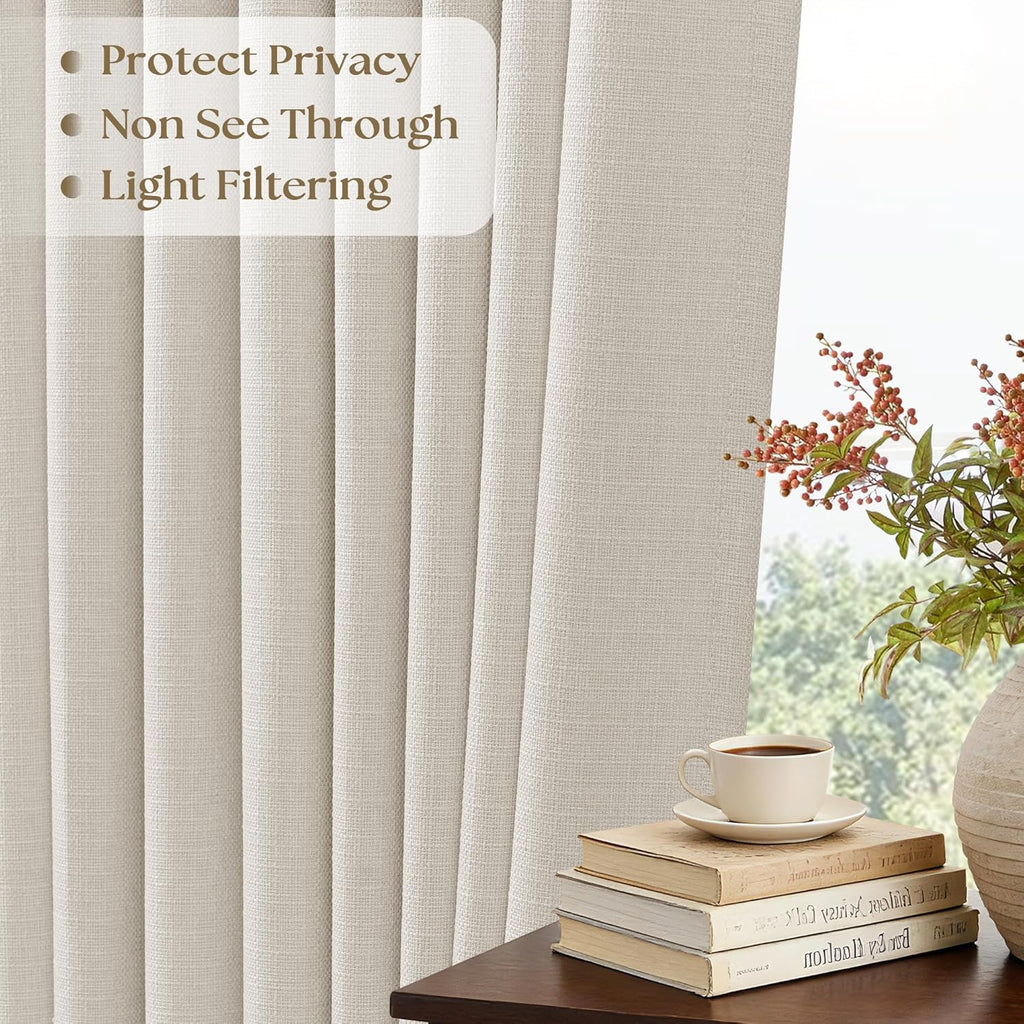 Natural Pinch Pleated Linen Curtains 84 Inch Length 2 Panels for Living Room Bedroom Cream Semi Sheer Light Filtering