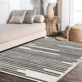 JONATHAN Y Khalil Modern Berber Stripe Cream/Black Indoor Area Rug, 8x10, Contemporary, Bohemian