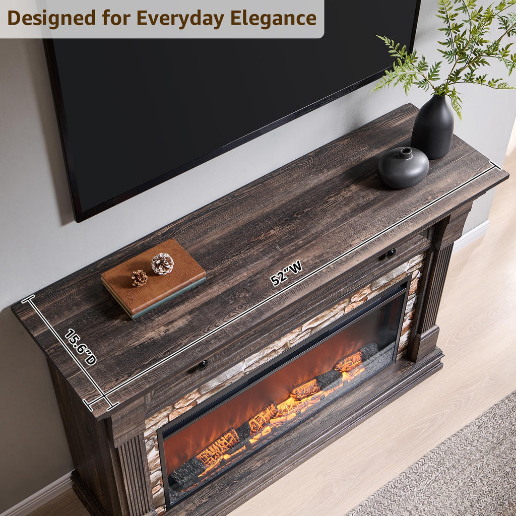 52" Farmhouse Electric with Mantel & Cabinet, 36" Freestanding Electric Fireplace Heater with Remote Control
