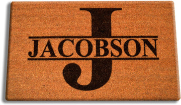 Personalized [Your Name] Coir Fiber Laser Engraved Doormat 30" x 18" Split Letter Monogram - Custom