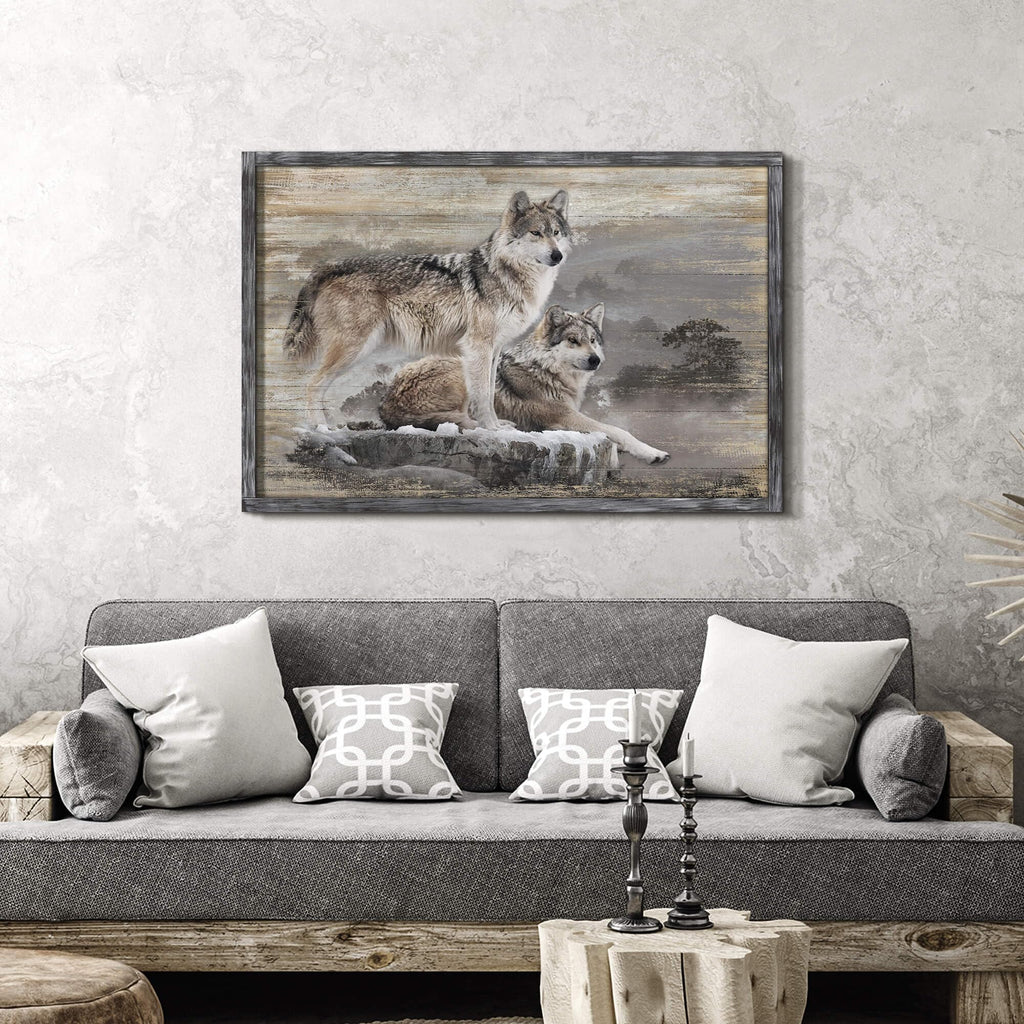 Gray Wolf Wall Art, Rustic Wildlife Picture and Lodge, 45x30