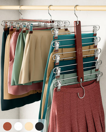Skirt Hangers Space Saving with Clips - 2 Pack European Beechwood