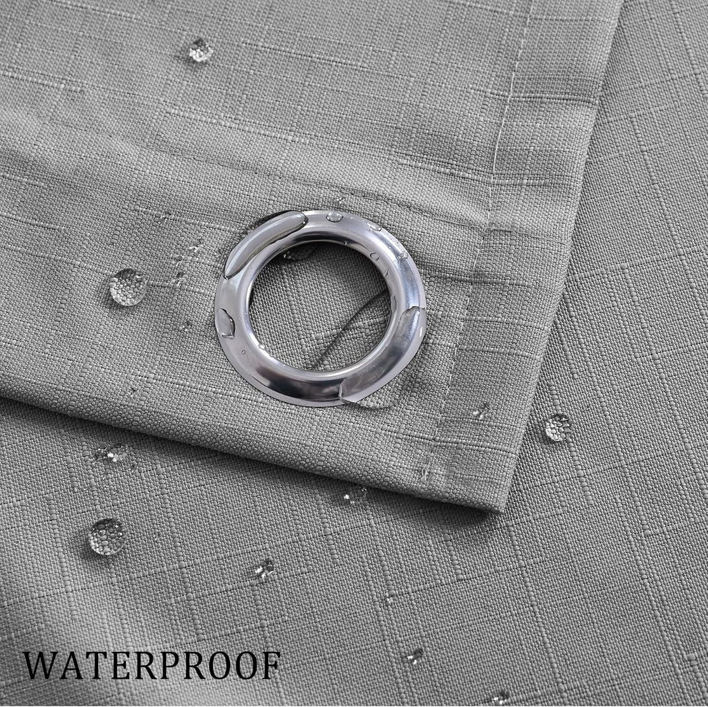52" W x 108" L Waterproof Indoor Outdoor Curtains Windproof Burlap Linen Look Outdoor Curtains Grommet at Top and