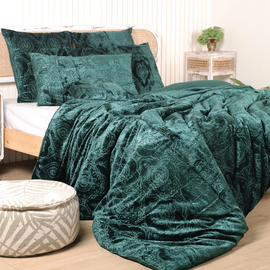 Damask Printed Velvet Duvet Cover 3 Pcs Set Solid Pattern Luxury Bedding Cover Comforter Cover with 2 Pillow Shames