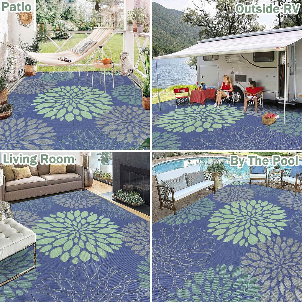 Waterproof Outdoor Rug 9x12, Reversible Plastic Straw Patio Rug, Portable Indoor Outdoor RV Camping Mat Carpet for