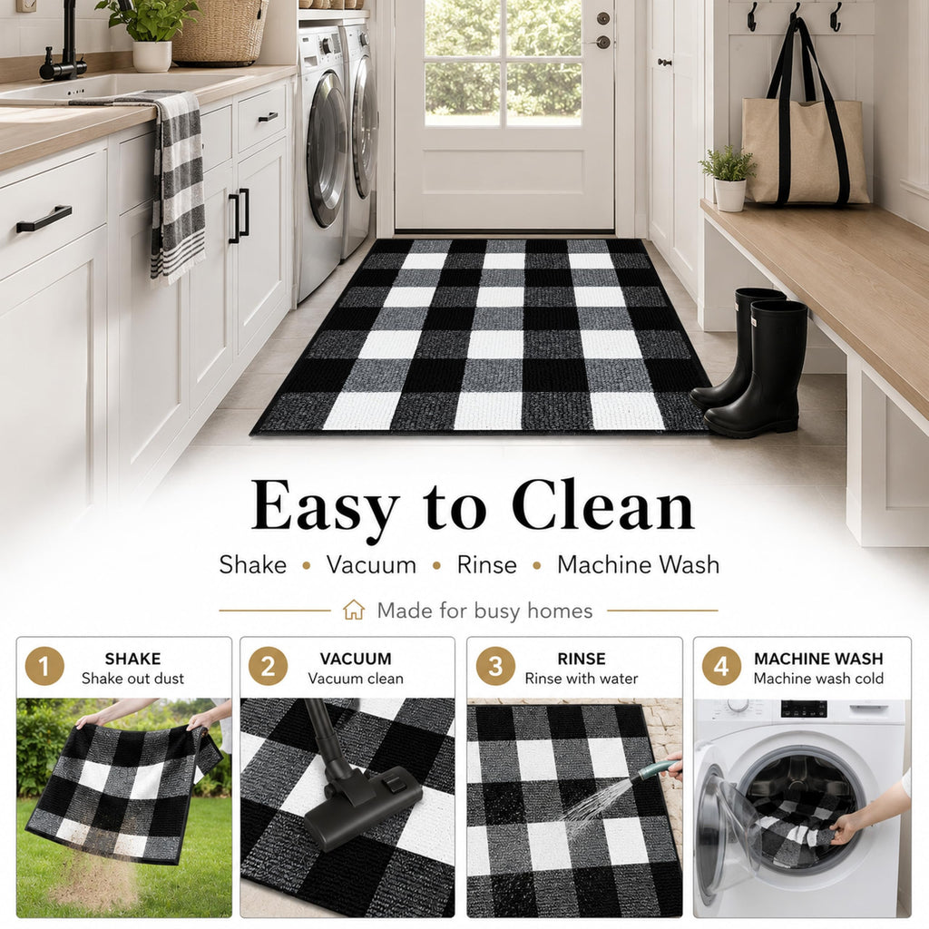 Fall Decor Buffalo Plaid Outdoor Rug 24" x 36", Non-Slip Black and White Checkered Door Mat, Machine Washable
