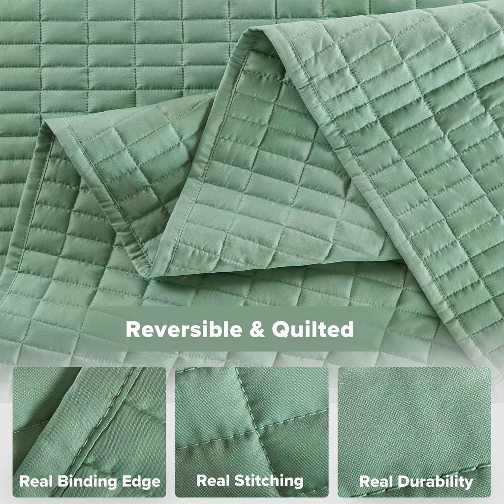 Oversized Bedspread King Quilt Set 3P 120 x 118 Sage Green