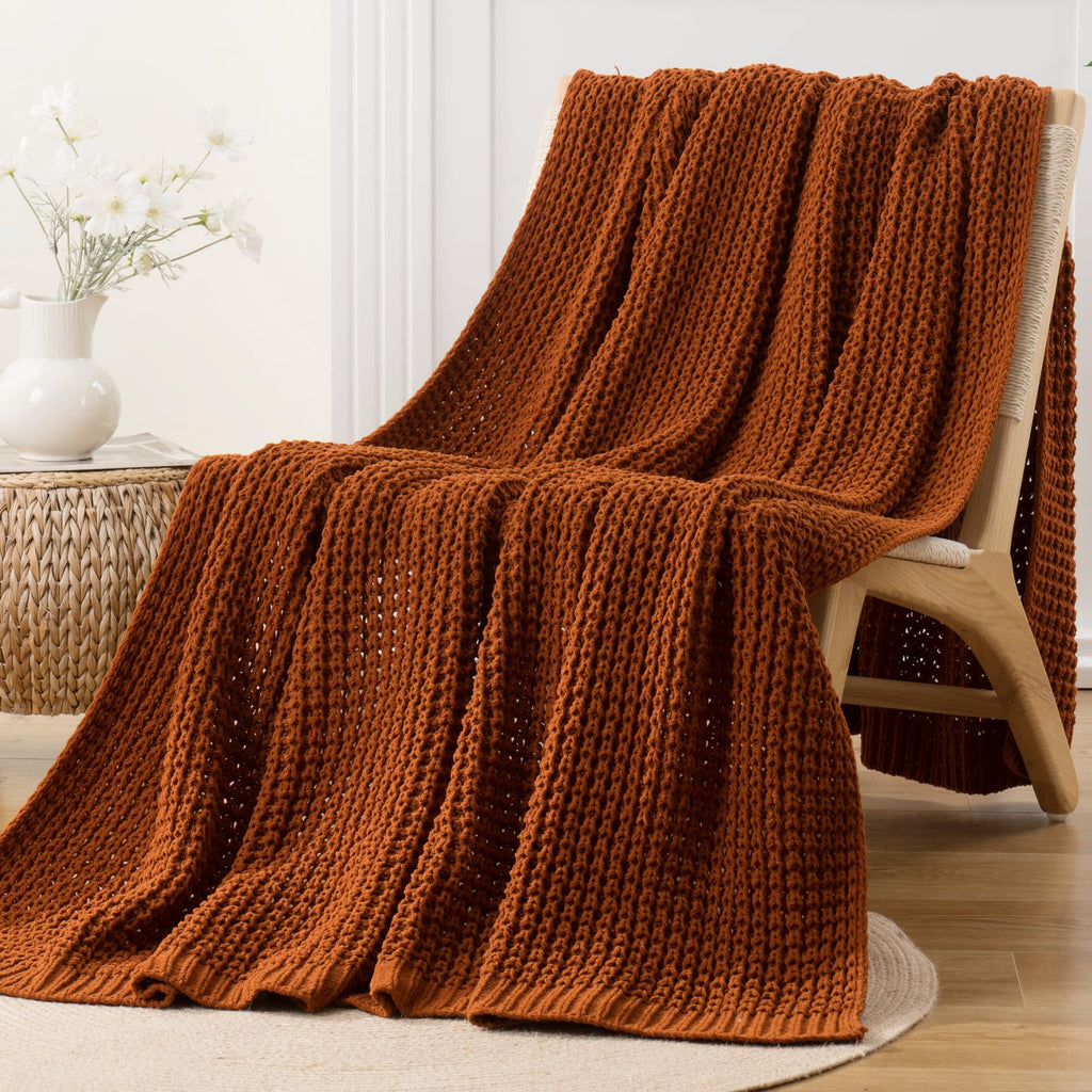 Waffle Knit Blanket Throw, Fall Caramel Throw Blanket for Couch, 50"x60"