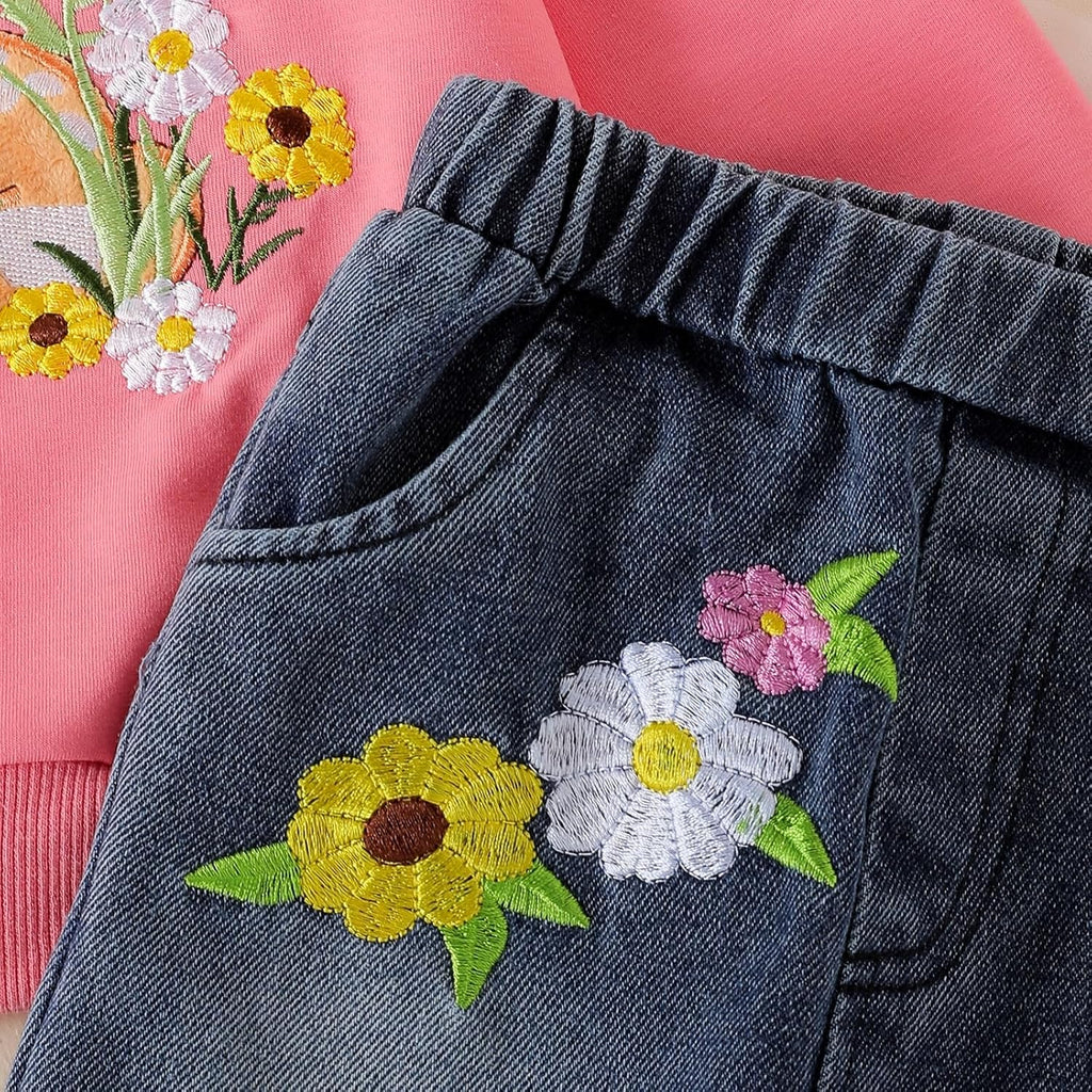 Toddler Clothes for Girls,2 Piece Animal Sweatshirt and Jeans