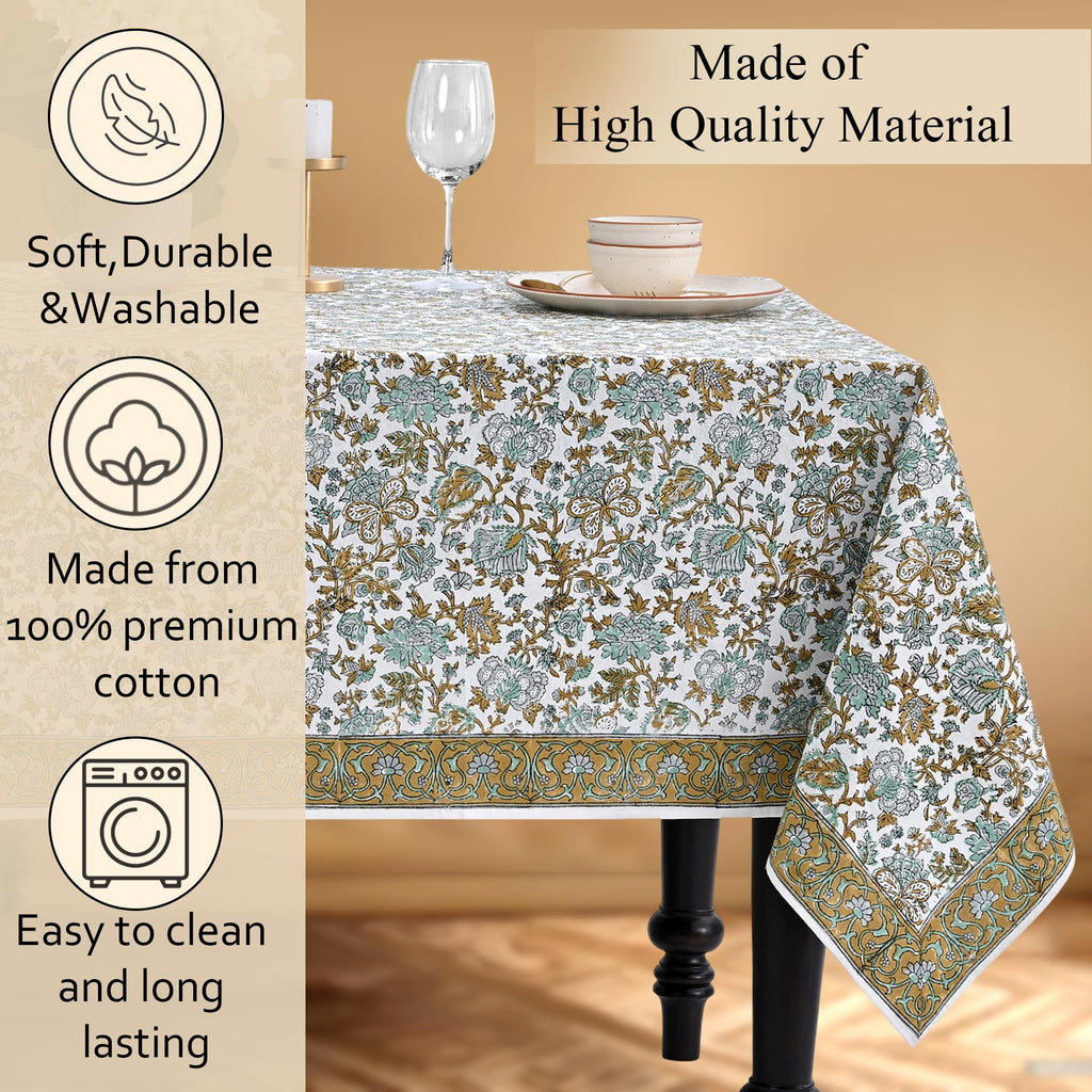 CPC Harvest Bloom Block Print 100% Cotton Square Tablecloth 60x60 Inch