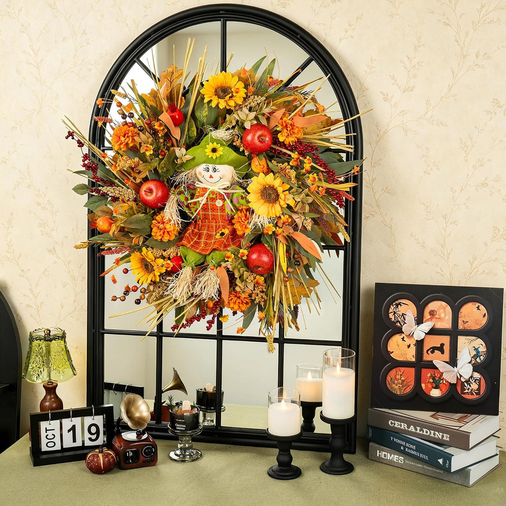 Fall Wreath for Front Door, 24 Inch Autumn Wreath for Front Door
