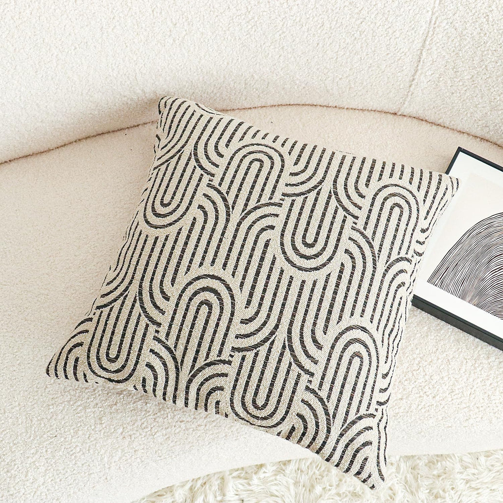 Geometric Textured Throw Pillow Cover, Modern Accent Arc Pattern Decorative Square Cushion Case for Couch Sofa