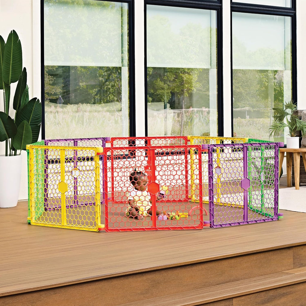 Safety 260" Super Wide Baby Gate & 8-Panel Playpen, 2-in-1 Convertible Baby Play Yard, Large Foldable Play Pen for