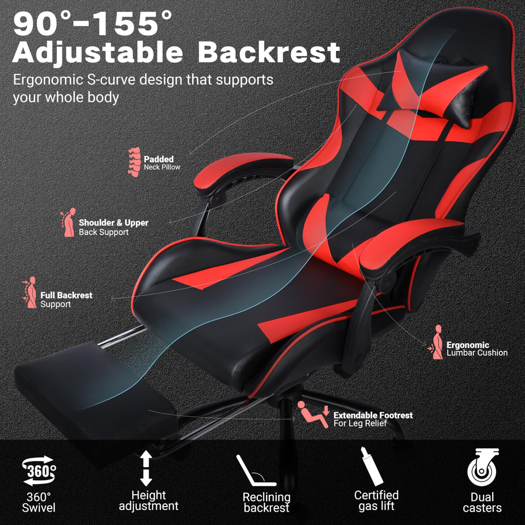 Gaming Chair with Footrest and Lumbar Support, Height Adjustable Chair with 360°Office Desk Chair, Heavy Duty 330lbs