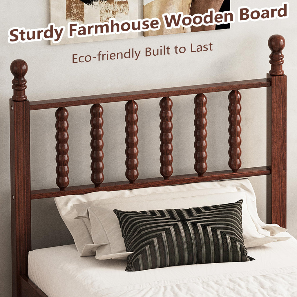 Walnut Wood Bed Frame Traditional with Spindle Headboard, Vintage Platform Bed Frames, Retro Bedframe